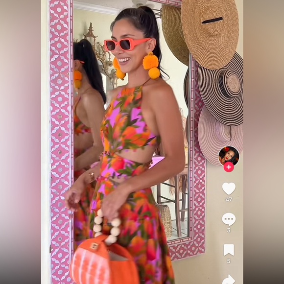 Farm Rio Pink 3d Flower Cut Out Midi Dress - Picture 5 of 12